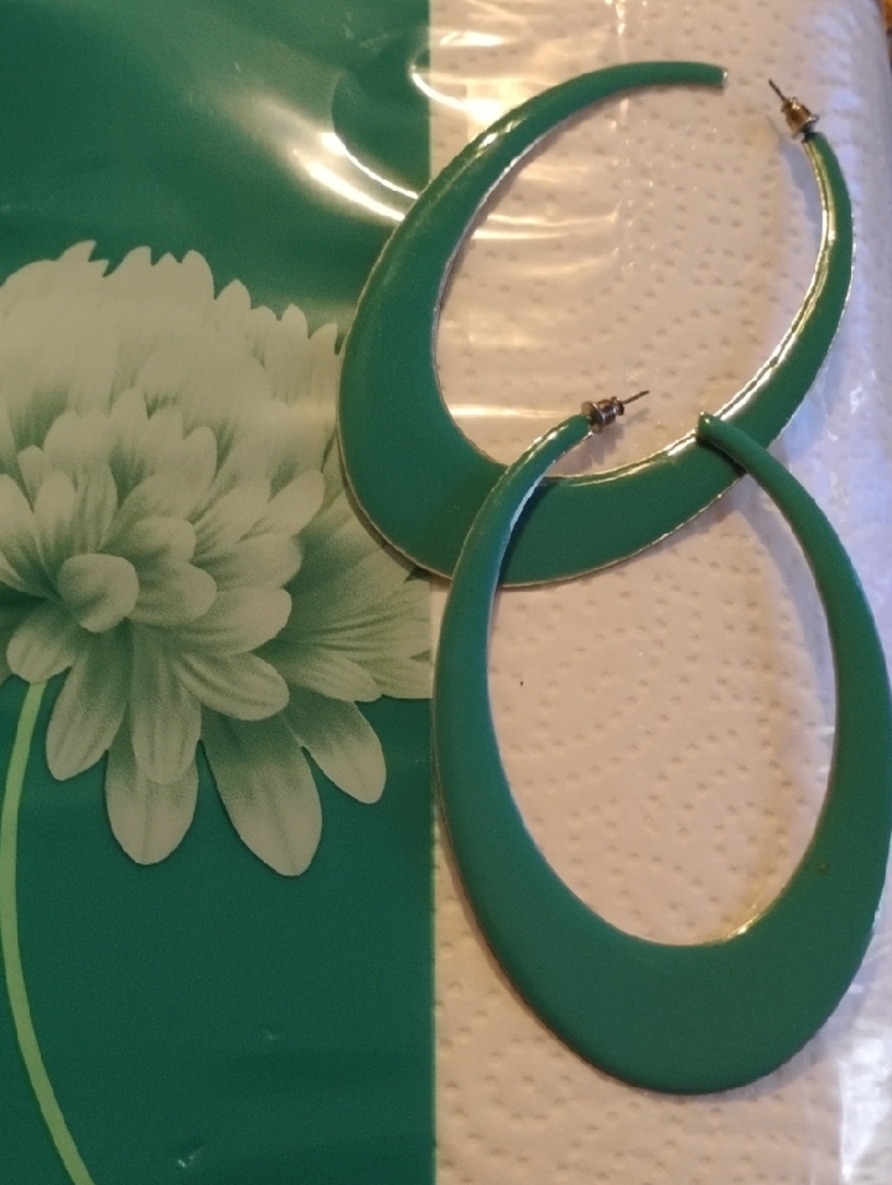 Green Hoop Drop Earrings - Women Jewelry